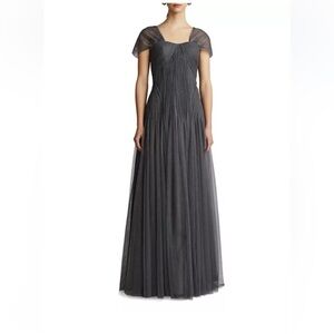 Zac Posen cap sleeve Tulle Gown size 4 silver NWT